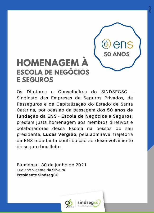 30.06.2021 Presidente Luciano Silveira parabeniza ENS pelos 50 anos de Fundação